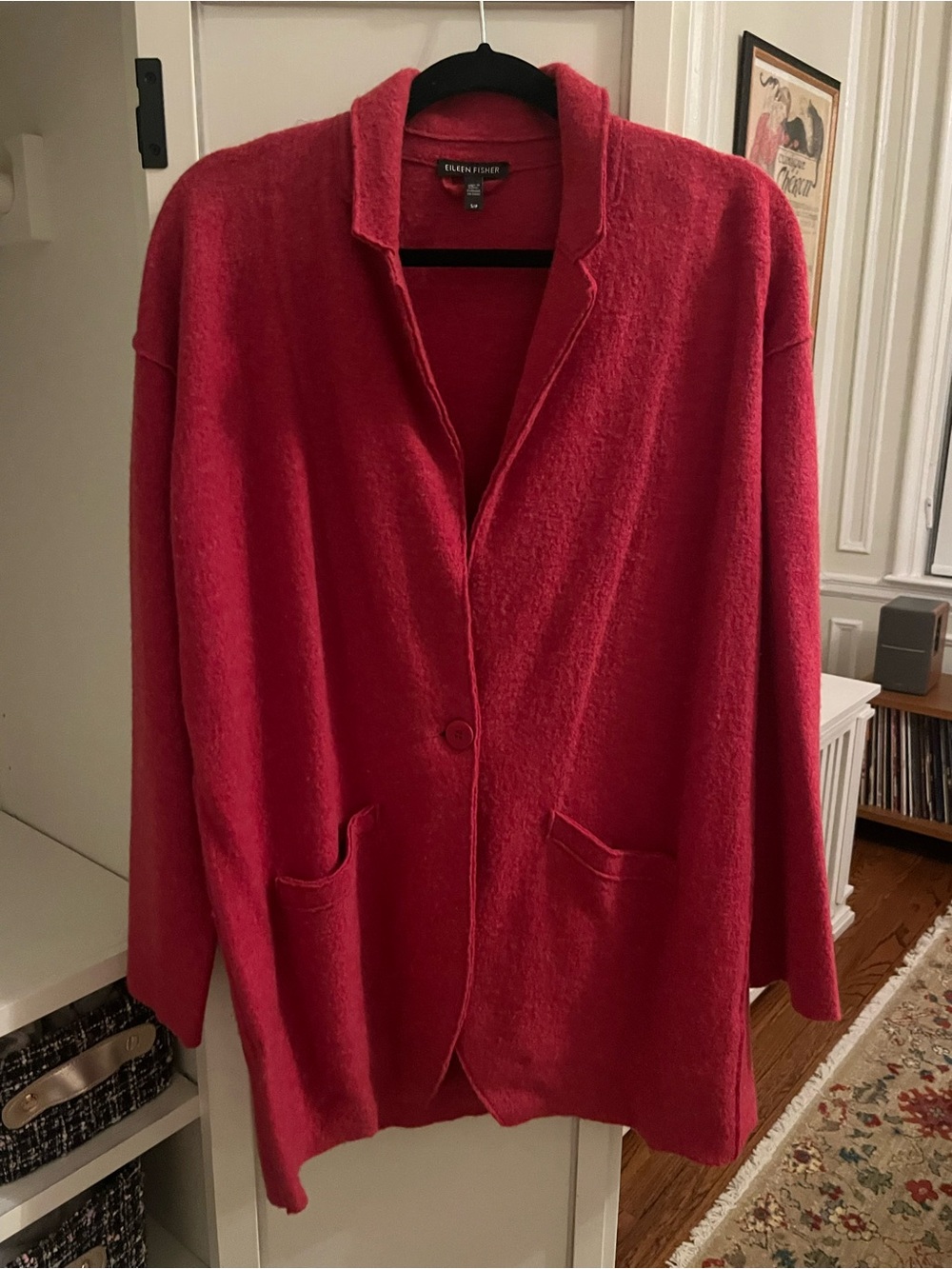 Eileen Fisher Deep Red Single-Button Wool-Blend Jacket